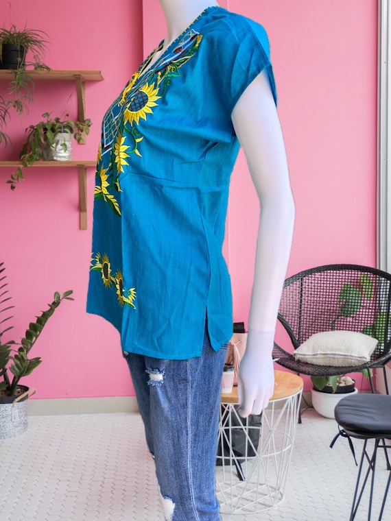 Mezclilla Blusas De Mexico Bordadas Blusa De Bordado De Girasol