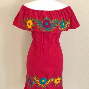 Off the shoulder Embroidered Mexican Tie Back Dress, Hand Embroidered Dress, Vestido Campesina Bordado, Vestido Mexicano, Fiesta Dress