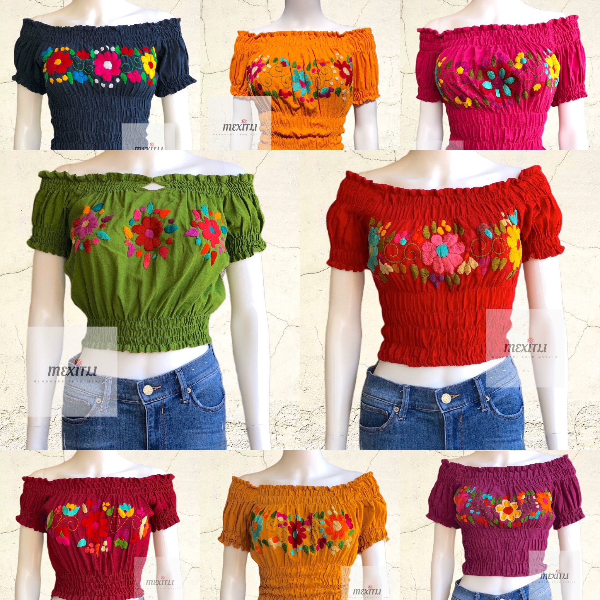 Mexican Crop Top Hand Embroidered Crop 