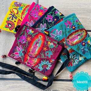 Mexican our Lady Of Guadalupe Embroidered Crossbody Clutch, Handbag, Mexican Shoulder Bag, Mexican Purse, Cartera Virgen de Guadalupe