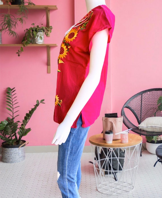 Blusa de bordado de girasol mexicano, Blusa Bordada con girasoles