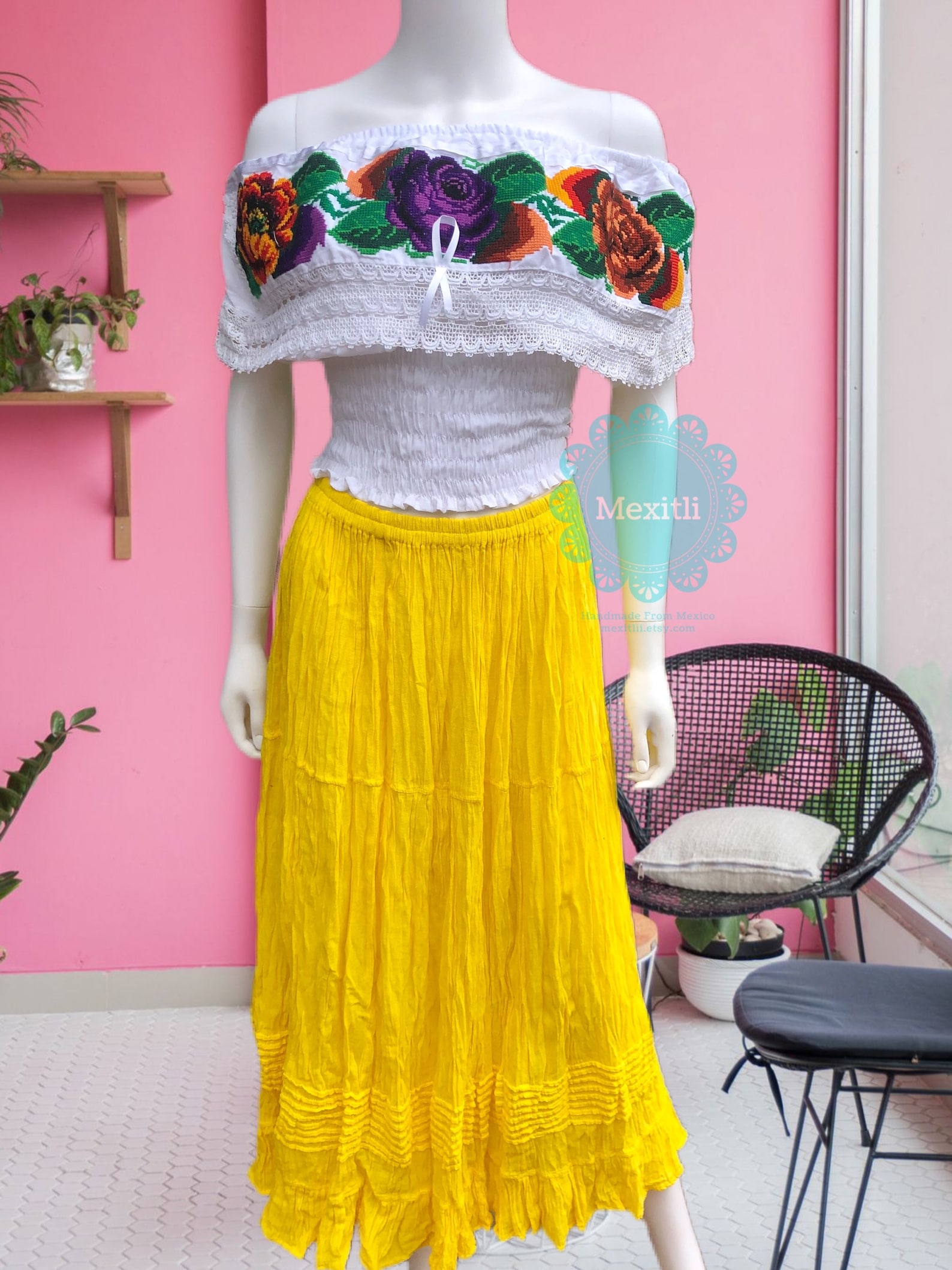 Solid Color Mexican Maxi Skirt Traditional Mexican Skirt Etsy
