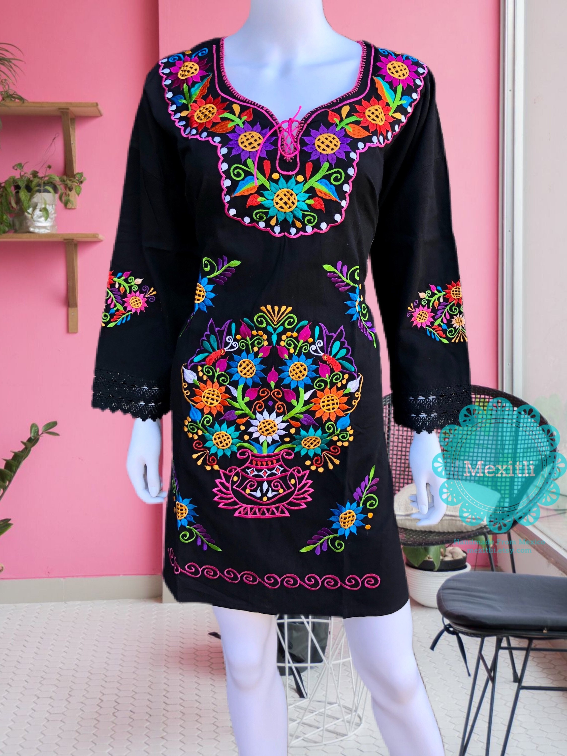 Mexican long top sleeve dress