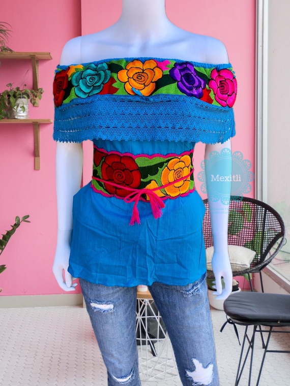 Embroidered Mexican off Shoulder Blouse Blusa Campesina - Etsy Hong Kong