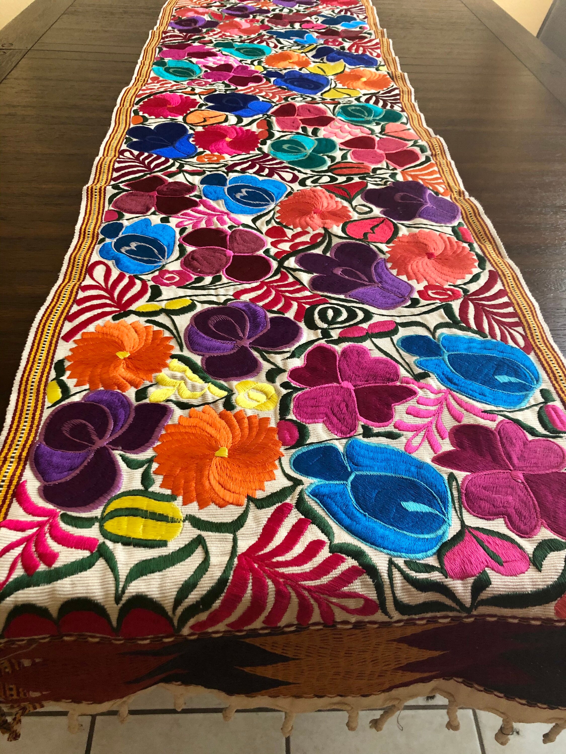 Mexican Table Runner Handwoven Table Runner Embroidered