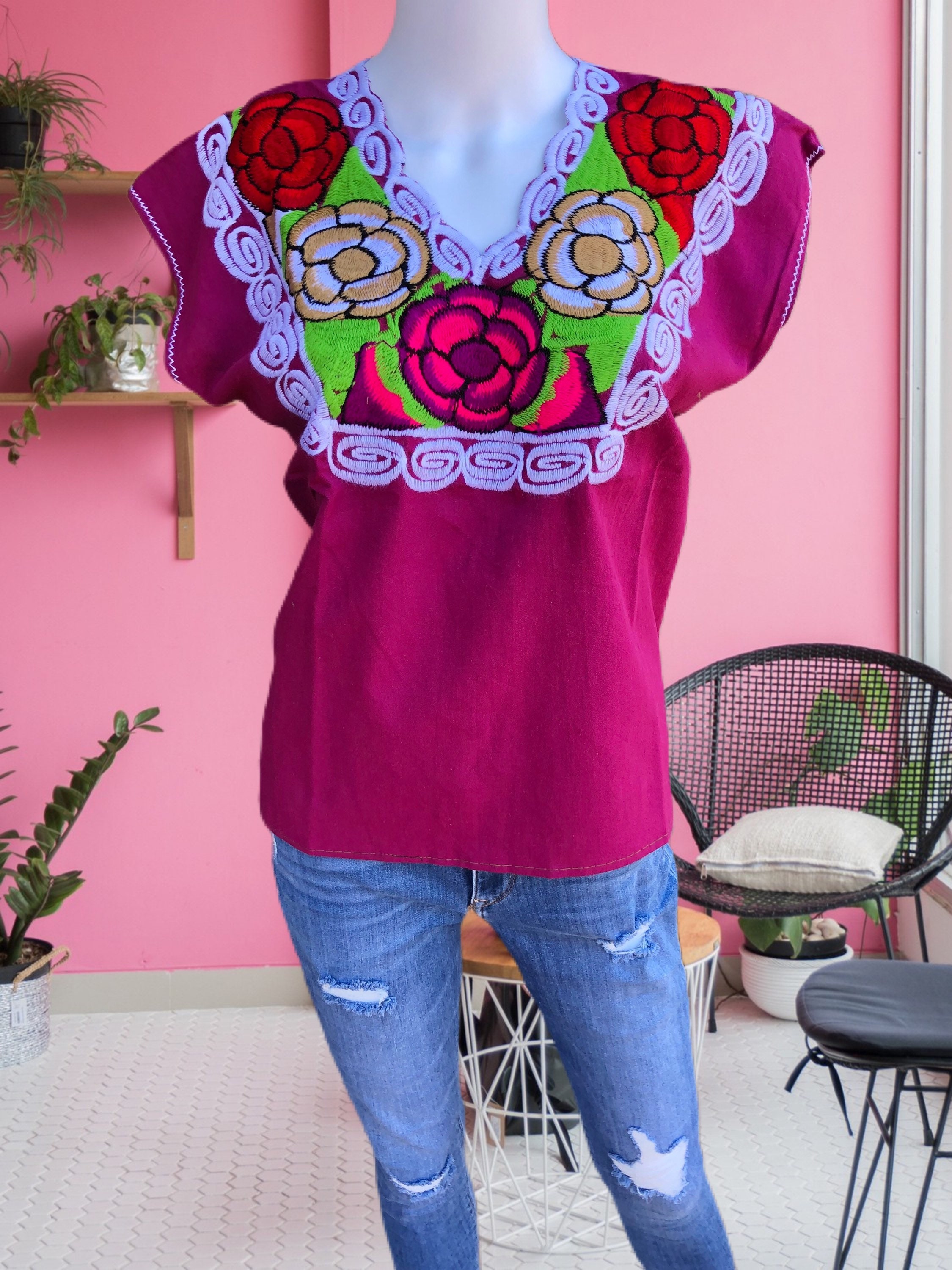 Mexican Floral Embroidery Top Fiesta Blouse Etsy