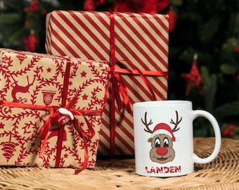 Personalized Christmas Mug Cute Reindeer Mug Custom Name Gift Idea Christmas Mug Secret Santa Gift Hot Cocoa Mug Holiday Coffee Mug Tea Cup