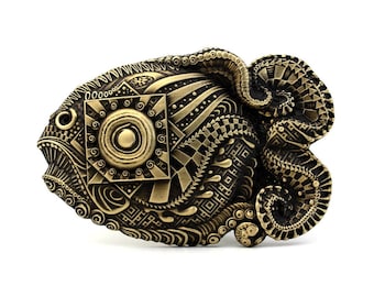 Schnalle " Cubo - Fish "von Dwarfus Gürtel aus massivem Messing in der Ukraine hergestellt hohe Qualität Geschenk exklusives Design Octopus Vintage-Stil