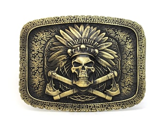 Gürtelschnalle "Traumfänger" von Dwarfus SCULL Spinne Tarantul massives Messing hergestellt in der Ukraine Tomahawk Indianernetz Feder Exklusiver Vintage Stil