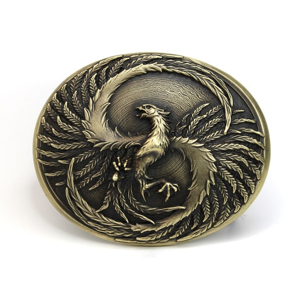 Solid brass belt buckle "Iron phoenix" Dwarfus Ukraine vintage style clothes eagle feather flame fire monster creature fenix gift animal