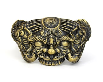 "Gürtelschnalle ""Gorguncool"" von Dwarfus hochwertiges Messing exklusives Design Made in Ukraine Vintage-Stil Geschenk Maya Indianer chinesischer chinesischer."