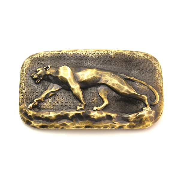 Brass buckle "Stone cougar" by Dwarfus Puma Panther Jaguar Vintage style from Ukraine exclusive design belt leather skin rock gift present