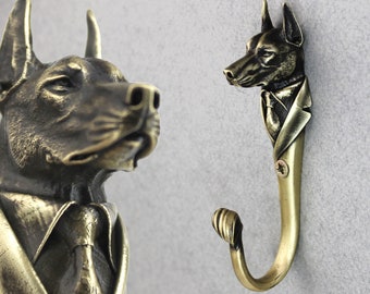 "Wandhaken ""Dobermann Sheriek"" Zwerg Kleiderhaken Vintage Möbel Kleiderhaken massiv Messing für Kleidung Küche Deutsch Dobermann Pinscher Tier"