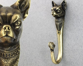 Wandhaken „Kleines Monster“ von Dwarfus Kleiderbügel Vintage-Möbel aus massivem Messing für Kleidung Küche Chihuahua lustiger Hund exklusives Tier