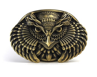 Boucle de ceinture « Mistress Owl » par Dwarfus en laiton de haute qualité, design exclusif fabriqué en Ukraine, cuir, peau, style vintage, cadeau