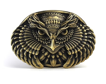 Boucle de ceinture « Mistress Owl » par Dwarfus en laiton de haute qualité, design exclusif fabriqué en Ukraine, cuir, peau, style vintage, cadeau