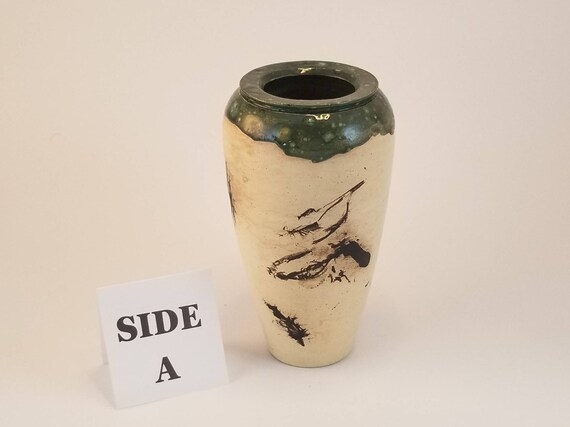 Raku Feather Vase Etsy