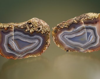 Polished Laguna Agate Pair, Quartz var Chalcedony Agate from Ojo Laguna, Chihuahua, Mexico, Incredible Blue and Purple banding