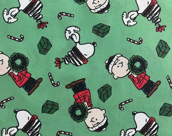 Peanuts Snoopy & Charlie Brown Christmas Fabric - Merry Christmas 100% Cotton Fabric/Linus/Peppermint Patty/Christmas Tree/Presents/Candy