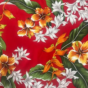Hawaiian Fabric - Red Hawaiian 100% Cotton Fabric for Sale BTY/By the Yard