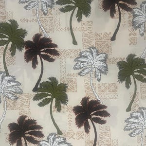 Cream Palm Tree Hawaiian 100 % Cotton Fabric for Sale BTY/By the Yard/Polynesian Art/White/Green/Brown