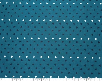 Teal Triangle Cotton Fabric – Modern Geometric Quilting Fabric by the Yard