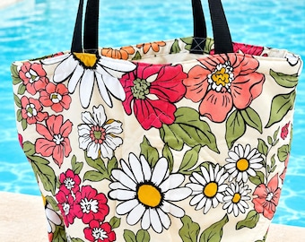 Large Floral Quilted Tote Bag