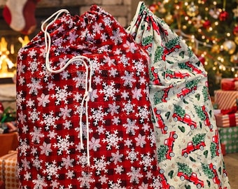 XL Fabric Gift Sack, Reusable Drawstring Bag, Christmas Birthday
