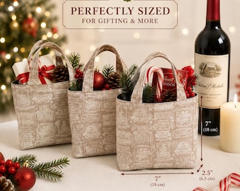 Vintage Christmas Gift Tote Bag | Reusable Fabric Holiday Bag