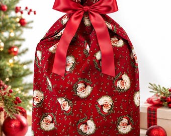 Large Santa Christmas Gift Bag | Reusable Fabric Eco Friendly Wrap