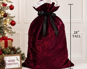 Large Reversible Velvet Santa Sack, Reusable Christmas Gift Bag, Keepsake Holiday Sack