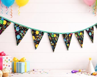 Happy Birthday Banner: Reusable Cotton Canvas Pennant Bunting