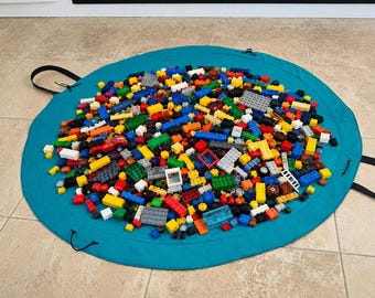 53” Toy Storage Bag & Play Mat – Canvas LEGO Organizer, Portable Kids Play Mat, Building Block Hold All