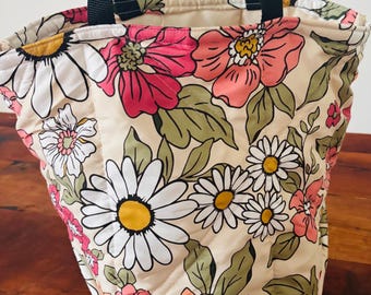 Square based  Floral Quilted Bucket hobo Bag
