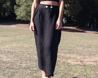 Black Linen Skirt with elastic waistband