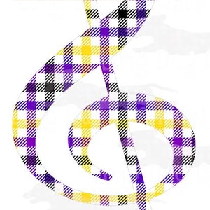 Immagine digitale a quadri viola e oro Treble Clef, Plaid a colori scolastici, Spirito di squadra, Spirito scolastico, Treble Clef PNG EPS Clip Art