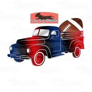 Red Navy and Black Game Day Football Truck Digital File, PNG and EPS Files for Sublimation or Print and Cut, Ombre Truck, Old Pick Up Truck