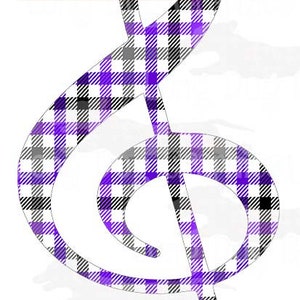 Purple Plaid Treble Clef Digital Image, School Color Plaid, Treble Clef PNG EPS Clip Art, Commercial Rights Included
