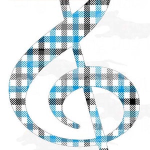 Aqua Plaid Treble Clef Digital Image, School Color Plaid, Treble Clef PNG EPS Clip Art, Commercial Rights Included
