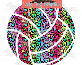 Colorful Leopard Volleyball Digital PNG File for Sublimation or Print and Cut
