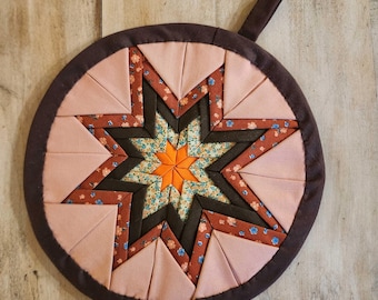 Vintage Starburst Quilted Potholder, Handmade Fabric Trivet, Cottage Kitchen Decor