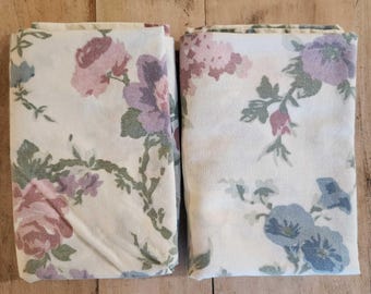 Vintage Floral Pillowcases Pair Muted Pink Lavender Shabby Chic Bedding Standard Size