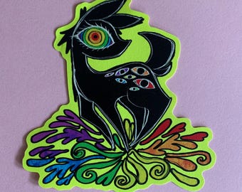 3.5" UV Reactive Weirdcore Dreamcore Abstraction Rainbow Deer Vinyl Sticker