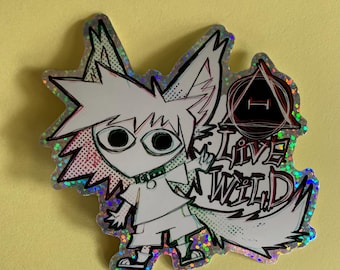 3.5" Glitter Holographic Vinyl Therian LIVE WILD Chibi Doodle Sticker