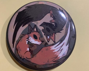 Homemade Yin Yang Foxes 2.5in Pinback Can Top Buttons