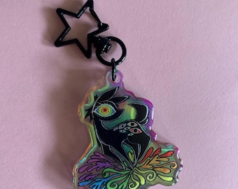 2" Weirdcore Dreamcore Abstraction Rainbow Deer Epoxy Acrylic Keychain Charm