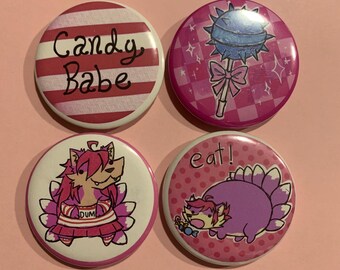 Homemade Candycore Candy Kitsune 2.5in Pinback Can Top Buttons
