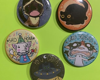 Homemade Silly Cats 2.5in Pinback Can Top Buttons