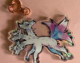 4" Transgender Pride Cerberus Wolf Holographic Acrylic Keychain Charm