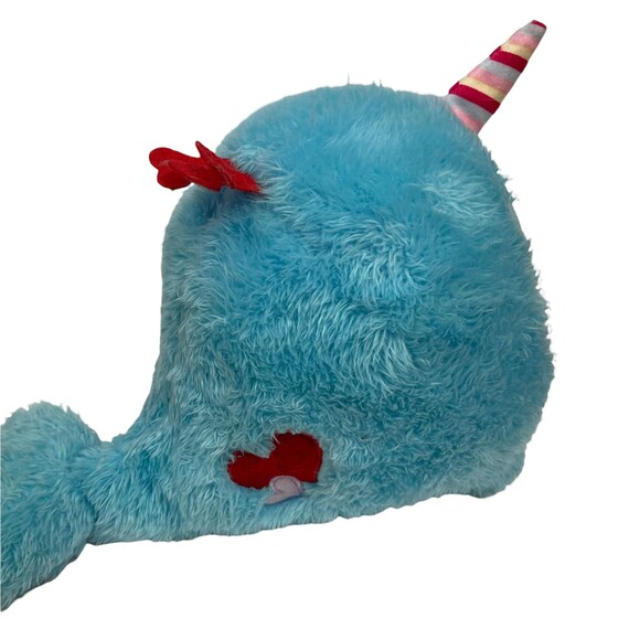 Fiesta Plush Stuffed Animal Toy Narwhal Whale Horn Blue Red Hearts